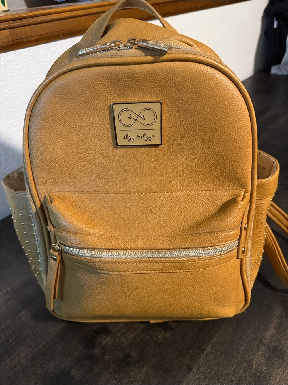Chelsea & Cole Itzy Ritzy Camel sSudded Mini Backpack Diaper Bag - Picture 2 of 11